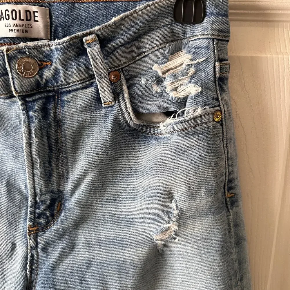 AGOLDE Sophie Crop Vertigo Mid-Rise‎ Skinny Distressed Raw Hem Jeans Size 27 - Picture 6 of 9